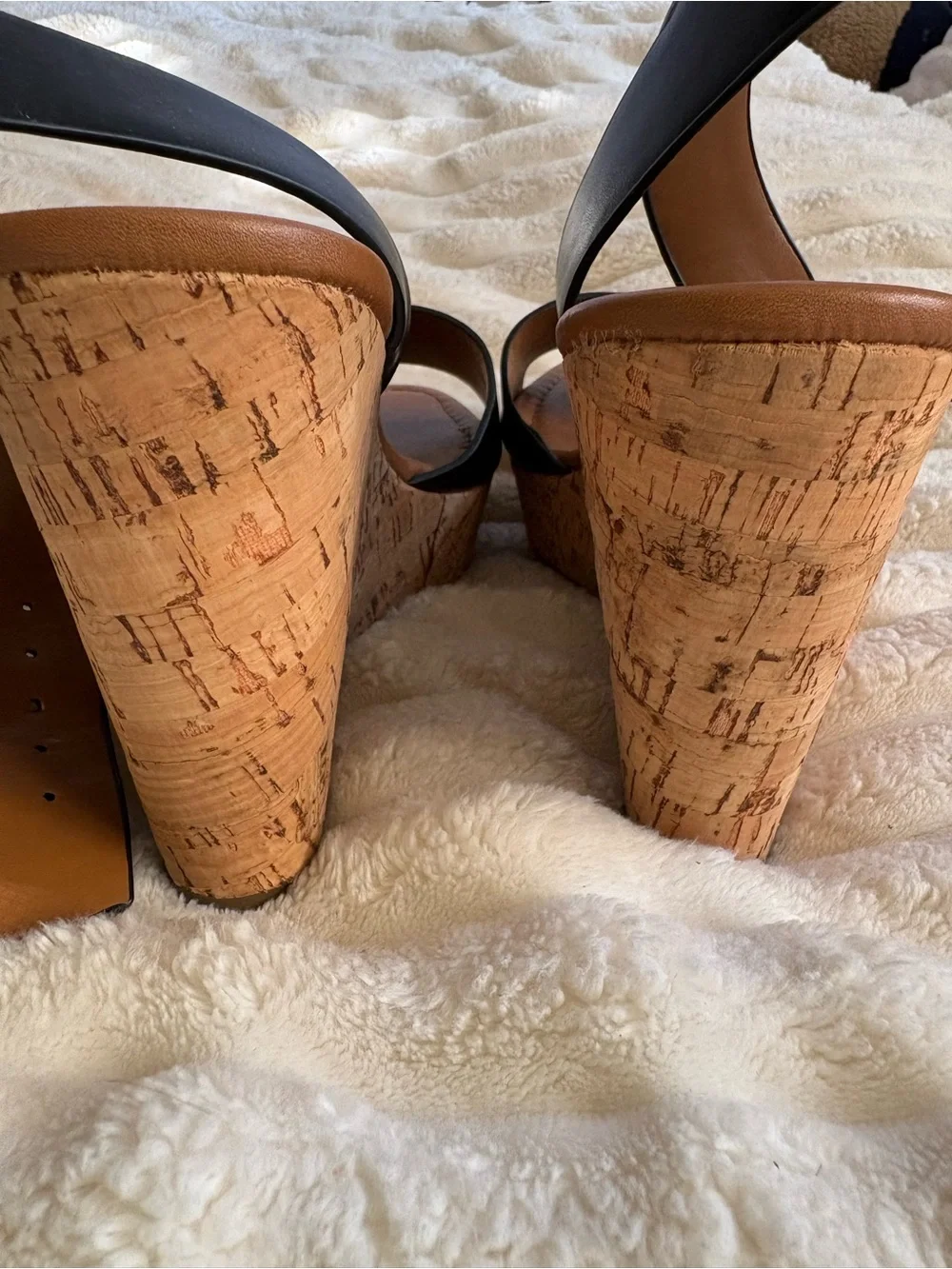 Tommy Hilfiger Black Leather Wedge Sandals with Tan Footbed